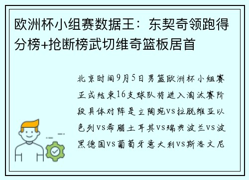 欧洲杯小组赛数据王:东契奇领跑得分榜+抢断榜武切维奇篮板居首